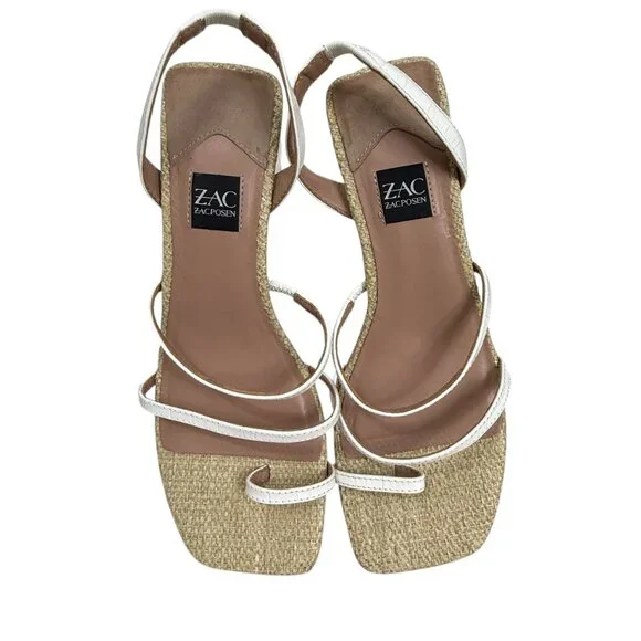 Zac Posen Sammy Leather & woven material women's strappy heeled sandals sz 6.5 - Picture 3 of 9